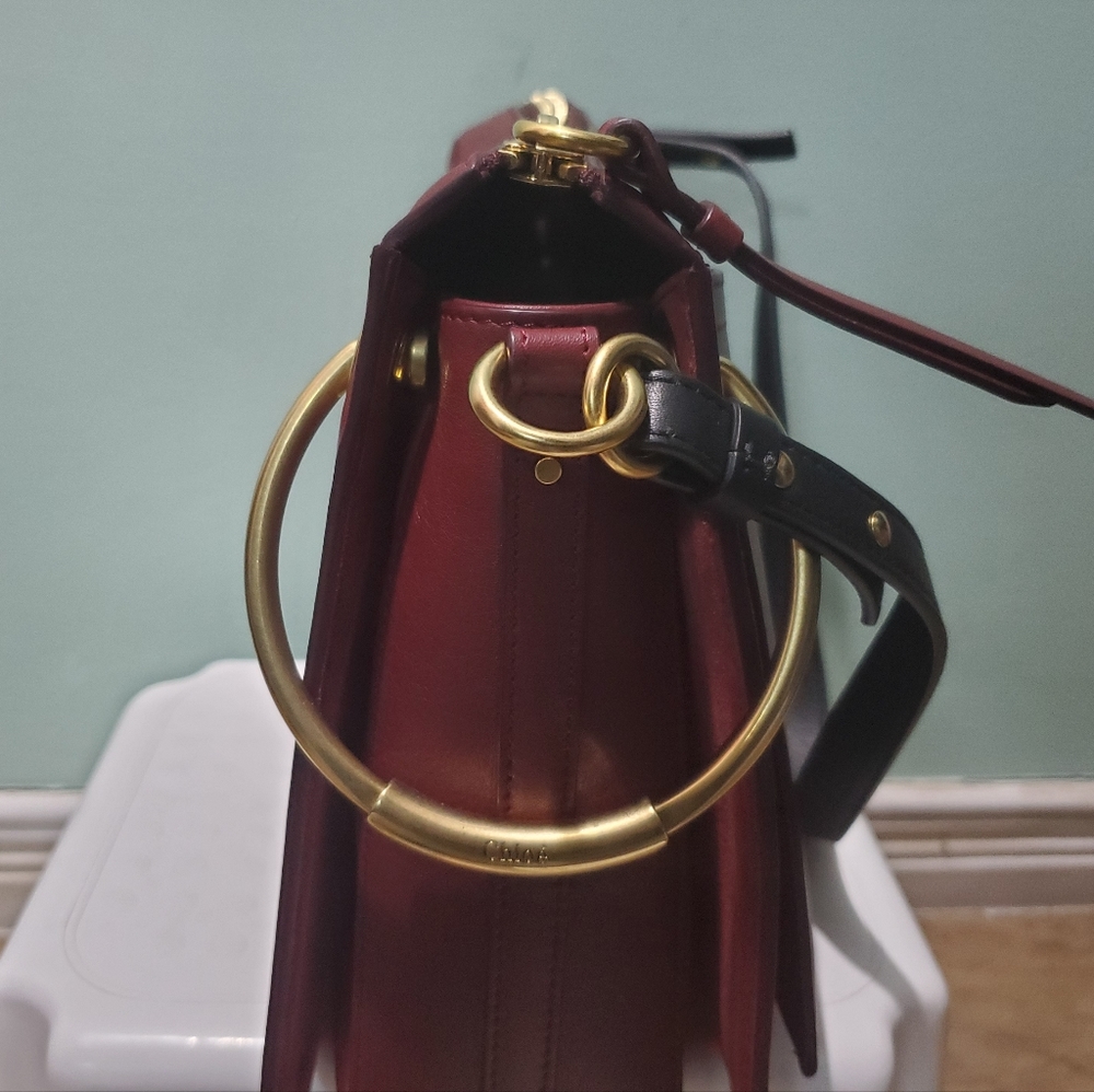 NWT CHLOÉ Medium Roy Red Plum Purple Suede Leather Black Strap Shoulder Bag - Picture 9 of 16